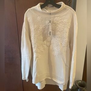 NWT Lela Rose ivory embroidered sweater Sz. M